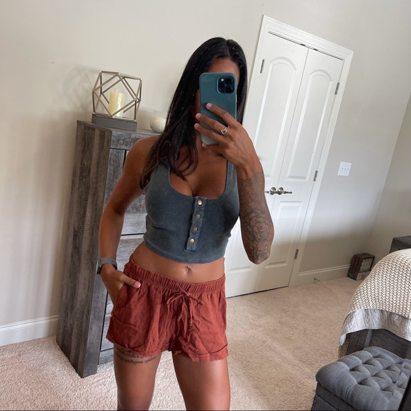 Rust Linen Shorts - Picture 1 of 7